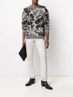 Saint Laurent foliage-pattern crew neck jumper