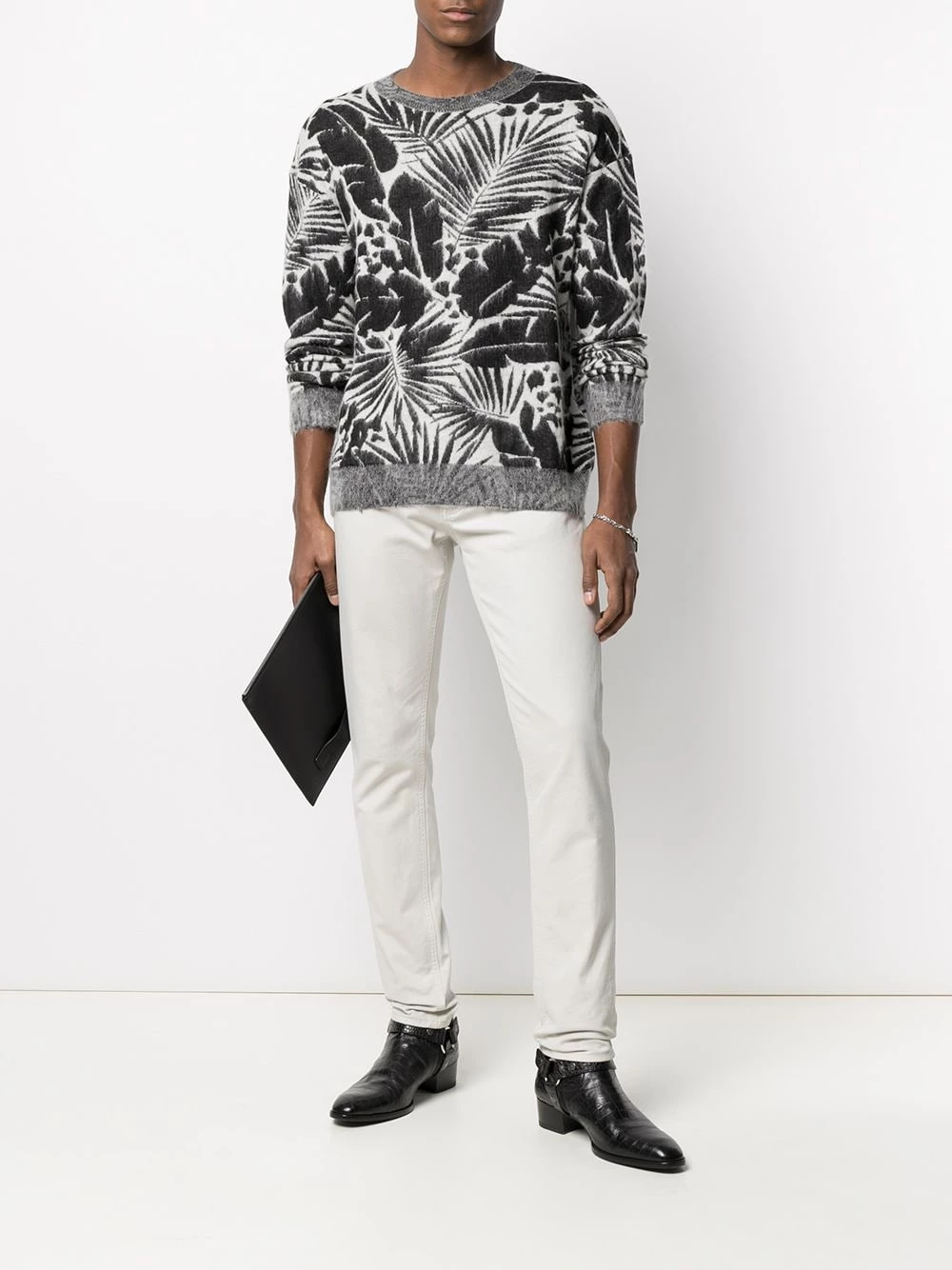 Saint Laurent foliage-pattern crew neck jumper