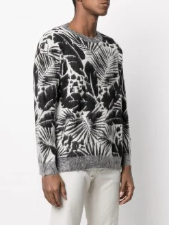 Saint Laurent foliage-pattern crew neck jumper