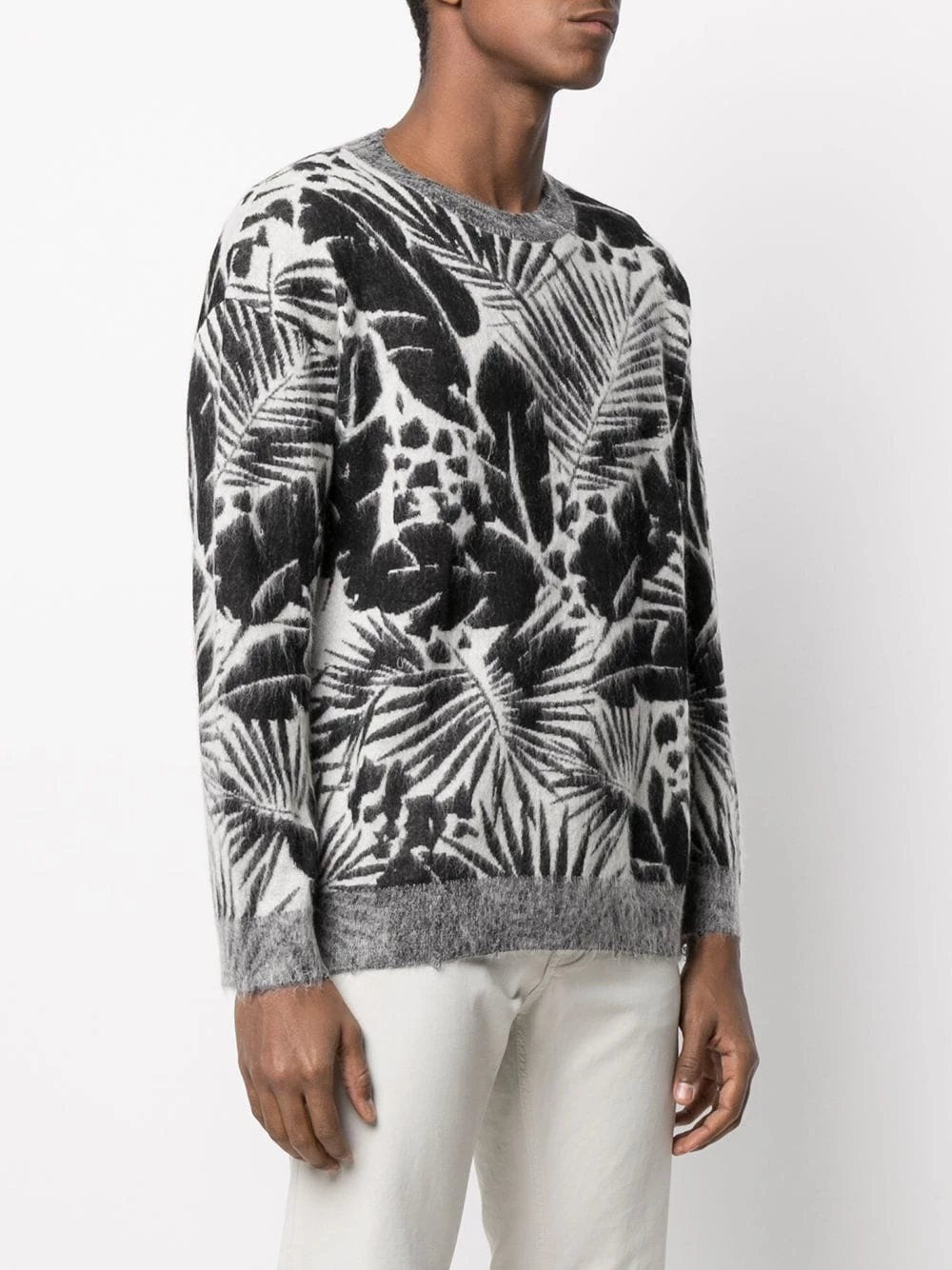 Saint Laurent foliage-pattern crew neck jumper