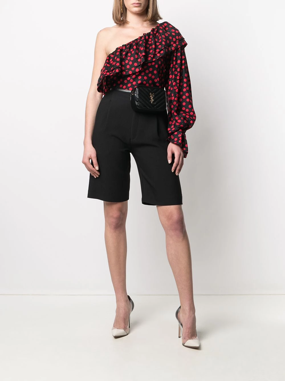 Saint Laurent one-sleeve polka-dot silk blouse