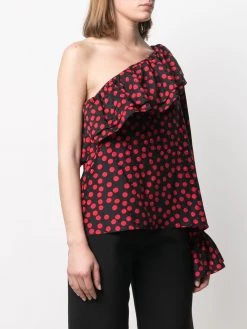 Saint Laurent one-sleeve polka-dot silk blouse