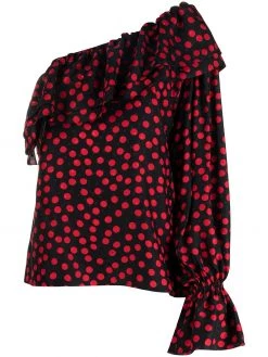 Saint Laurent one-sleeve polka-dot silk blouse