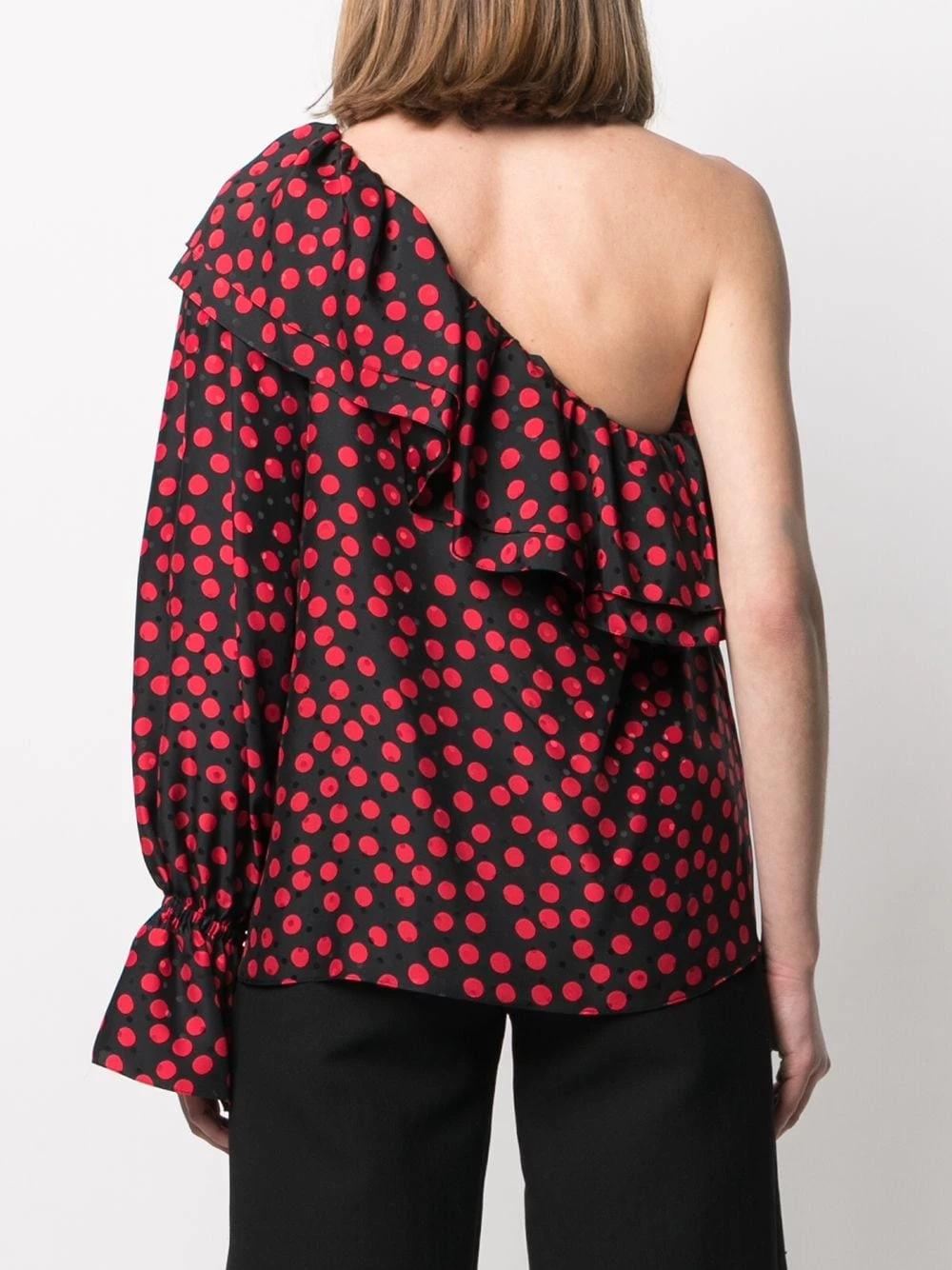 Saint Laurent one-sleeve polka-dot silk blouse