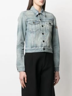 Saint Laurent anchor embroidery cropped denim jacket