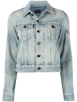 Saint Laurent anchor embroidery cropped denim jacket