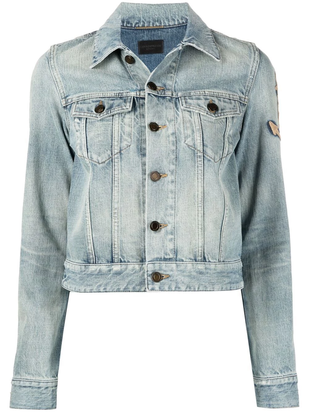 Saint Laurent anchor embroidery cropped denim jacket