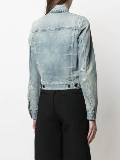 Saint Laurent anchor embroidery cropped denim jacket