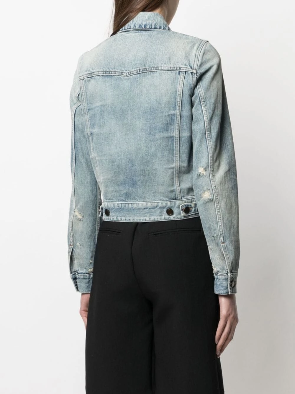 Saint Laurent anchor embroidery cropped denim jacket