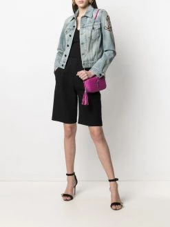 Saint Laurent anchor embroidery cropped denim jacket