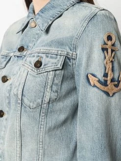 Saint Laurent anchor embroidery cropped denim jacket