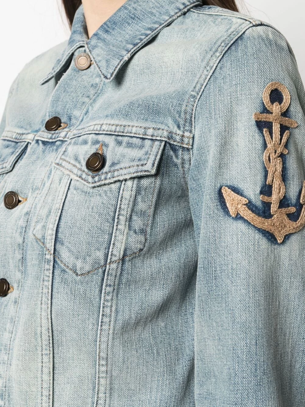 Saint Laurent anchor embroidery cropped denim jacket