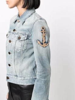 Saint Laurent anchor embroidery cropped denim jacket