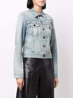 Saint Laurent anchor embroidery cropped denim jacket