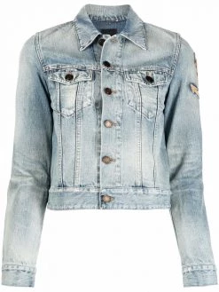 Saint Laurent anchor embroidery cropped denim jacket