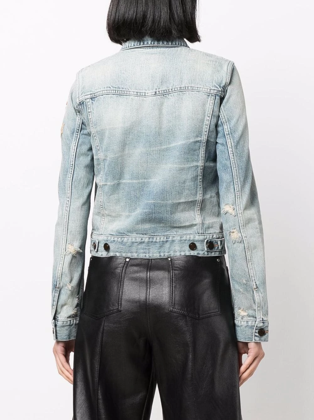 Saint Laurent anchor embroidery cropped denim jacket