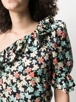 Saint Laurent one-shoulder floral print dress