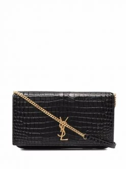Saint Laurent monogram croc-effect phone holder