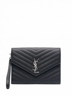 Saint Laurent logo-plaque chevron-quilt clutch bag