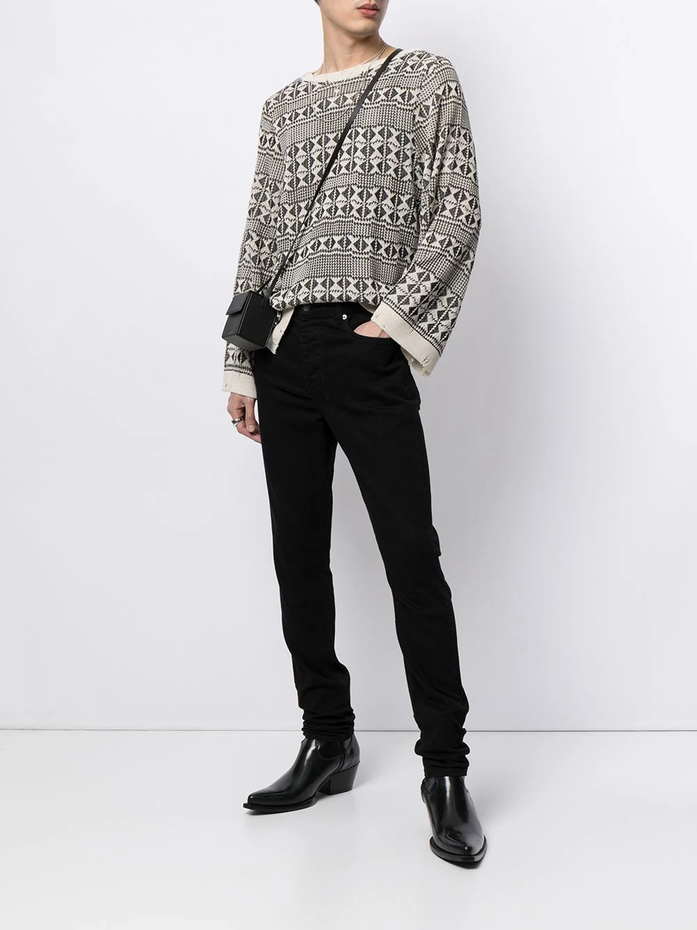 Saint Laurent geometric-pattern knitted jumper