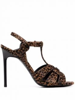 Saint Laurent Tribute 105mm leopard-print sandals