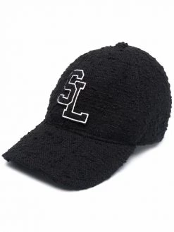 Saint Laurent logo patch tweed baseball cap