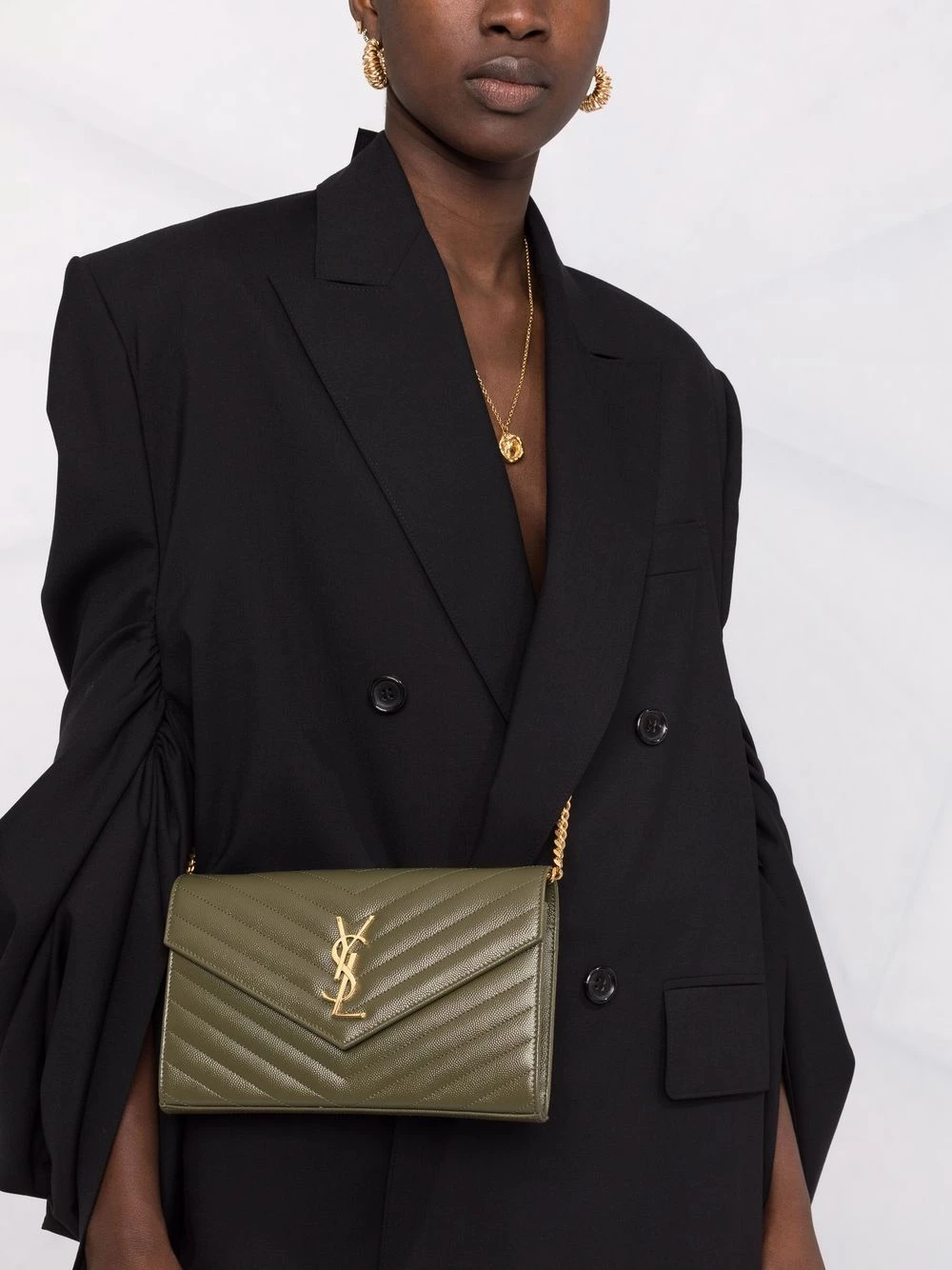 Saint Laurent Monogram chevron-quilted chain wallet