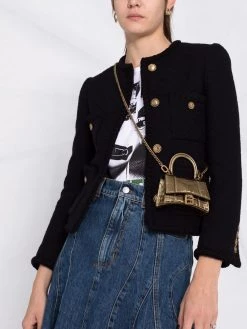 Saint Laurent logo-button tweed jacket