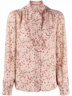 Saint Laurent floral-print pussy-bow blouse