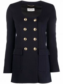 Saint Laurent button-front U-neck long jacket