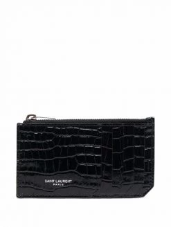 Saint Laurent Fragments crocodile-embossed zipped cardholder