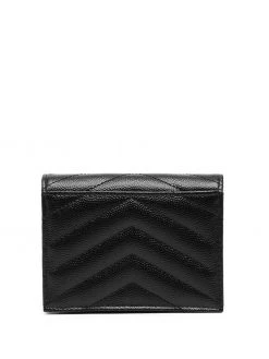Saint Laurent pebbled logo plaque cardholder