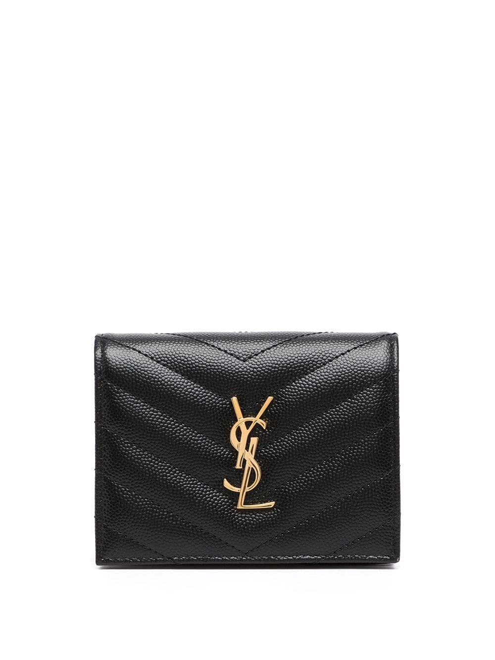 Saint Laurent pebbled logo plaque cardholder