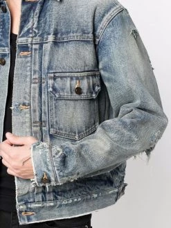 Saint Laurent distressed-effect faded denim jacket