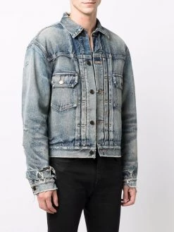 Saint Laurent distressed-effect faded denim jacket