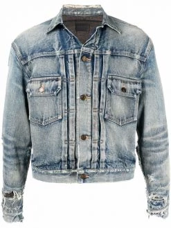 Saint Laurent distressed-effect faded denim jacket