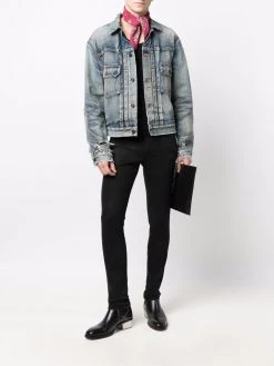 Saint Laurent distressed-effect faded denim jacket
