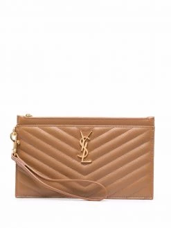 Saint Laurent logo-plaque quilted clutch bag