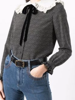 Saint Laurent Peter Pan-collar polka-dot blouse