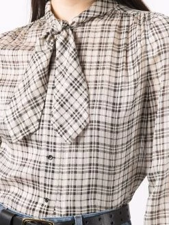 Saint Laurent pussy-bow checked blouse