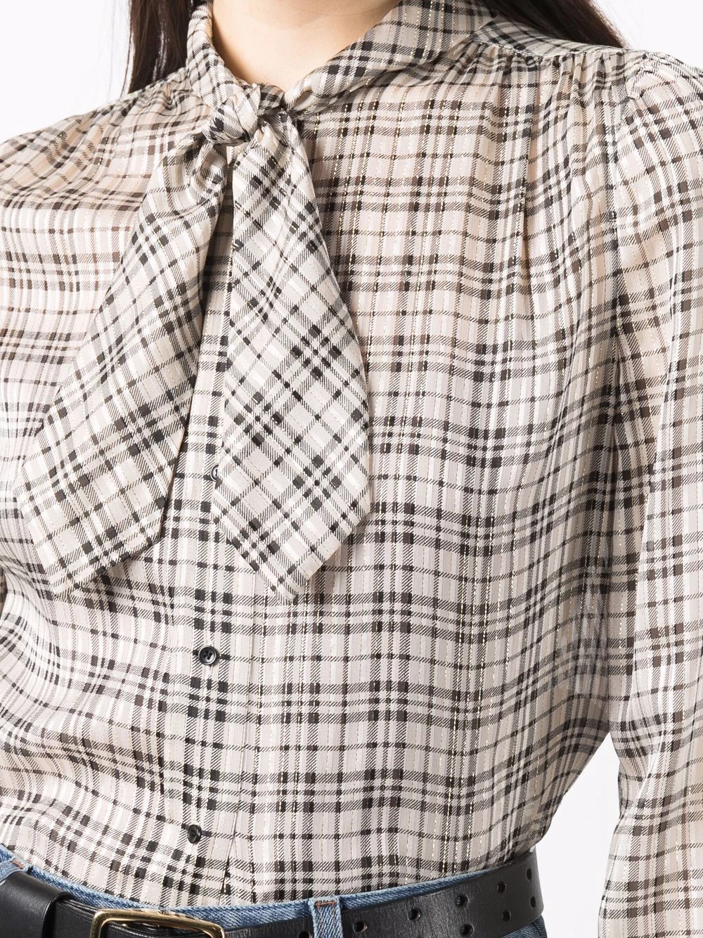 Saint Laurent pussy-bow checked blouse