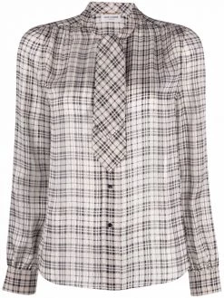 Saint Laurent pussy-bow checked blouse