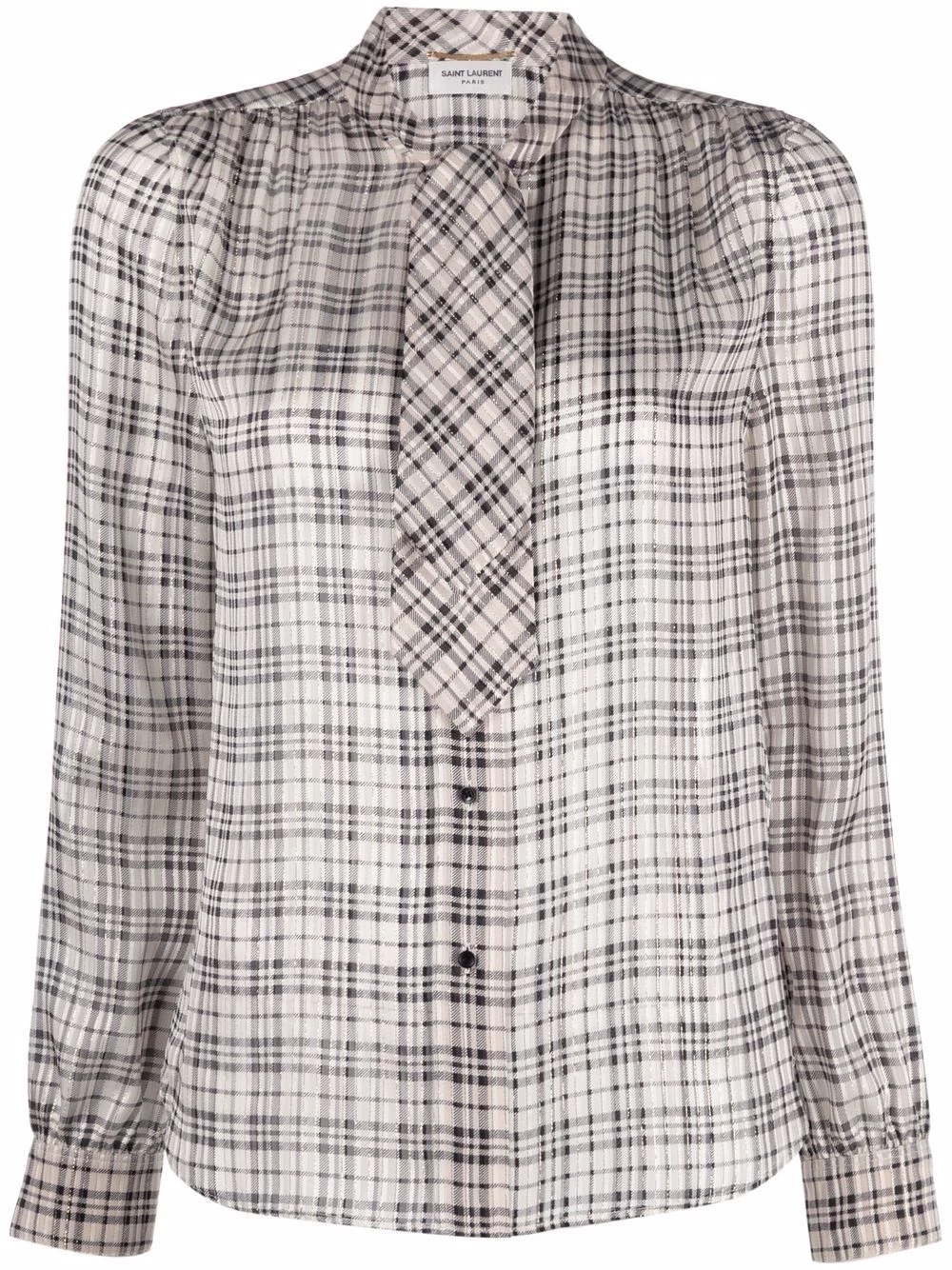 Saint Laurent pussy-bow checked blouse