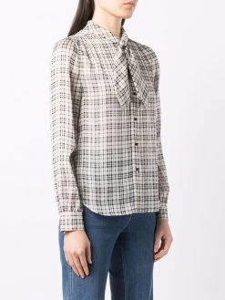 Saint Laurent pussy-bow checked blouse