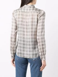 Saint Laurent pussy-bow checked blouse