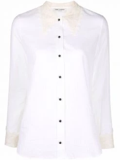 Saint Laurent lace-trim striped shirt