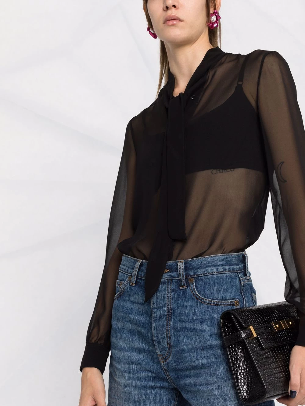 Saint Laurent pussy-bow sheer blouse