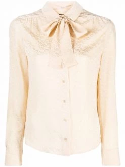 Saint Laurent paisley-jacquard silk pussybow shirt
