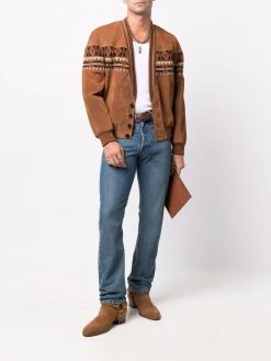 Saint Laurent geometric-pattern leather jacket