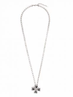 Saint Laurent Crystal Heart Clover enamel necklace